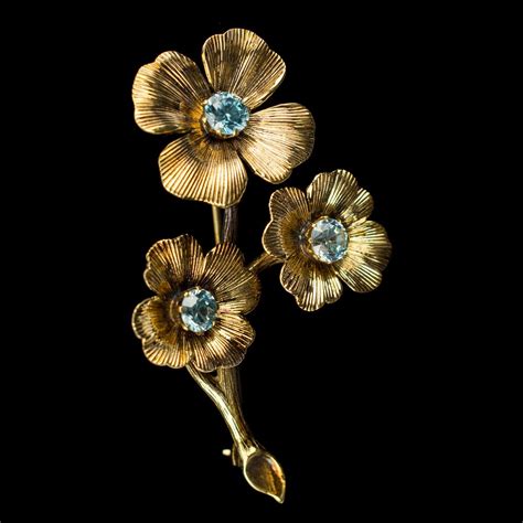 Antiques Atlas 9ct Gold Flower Brooch With Blue Stones