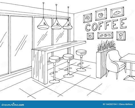 Cafe Interior Graphic Black White Sketch Illustration Vector Stock