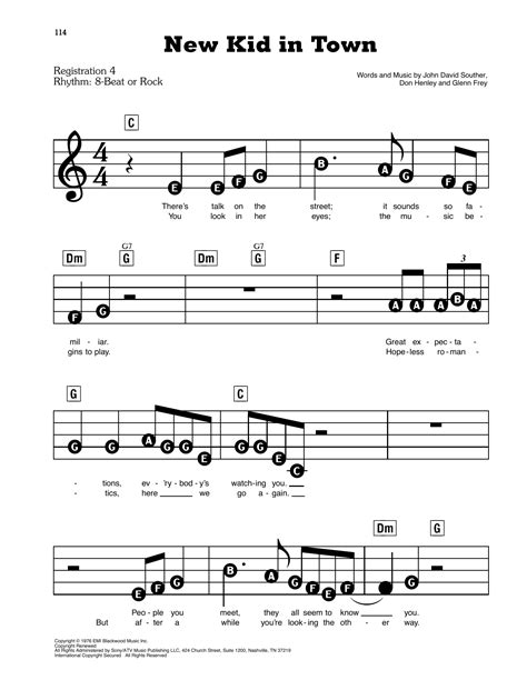 New Kid In Town Sheet Music Eagles E Z Play Today