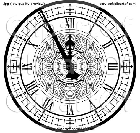 Clipart Of A Black And White Vintage Clock Face Royalty Free Vector