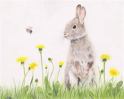 My Rabbit Fine Art Print Is Very Bright And Colourful In Coloured Pencils