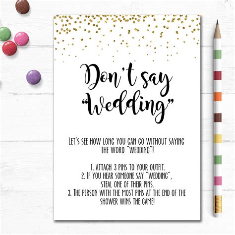 Printable Bridal Shower Game Don T Say Wedding Couples Etsy