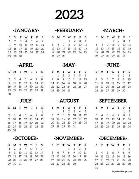 Printable Yearly Calendar 2023 23 Printable Form Templates And Letter