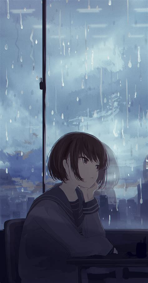 Sad Anime Couple In Rain Hd Wallpaper Anime Girls Rain Brunette City