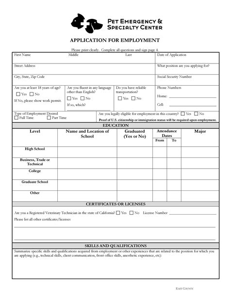 50 Free Employment Job Application Form Templates Printable