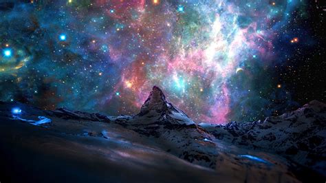 Wallpaper Landscape Colorful Mountains Digital Art Galaxy Nature Stars Space Art