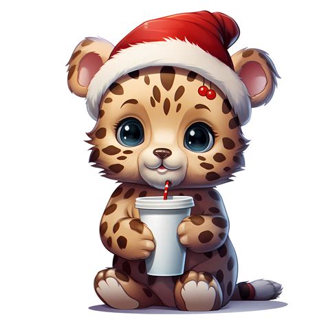 Cute Leopard With Christmas Clipart Illustration Ai Generative 29874130 Png