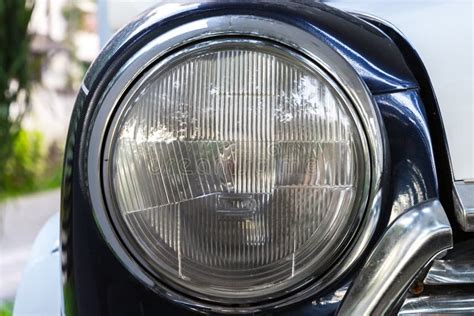 Classic Round Headlight Of An Old Timer Car Close Up Photo Stock Image
