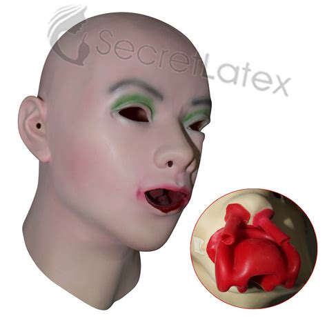 Latex Female Mask Cross Dress Transgender Rubber Hood Mouth Sheath Lady