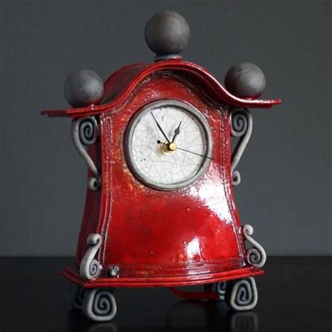Quirky Ceramic Mantel Clock Medium Red By Ian Roberts Mbr Ian
