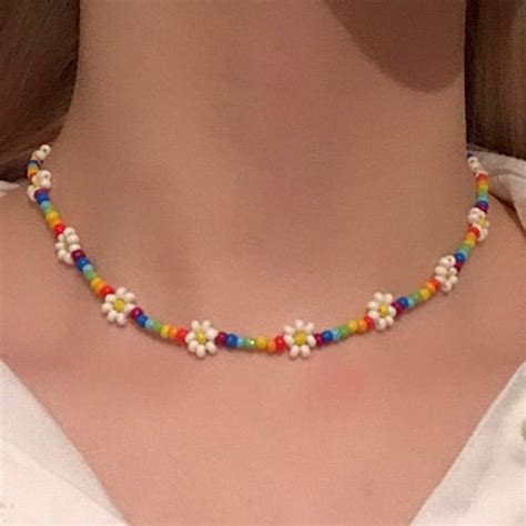 Rainbow Multicolour Indie Boho Daisy Seed Bead Choker Necklace Etsy