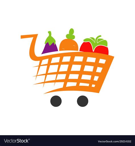 Vegetables On Shopping Cart Trolley Grocery Logo Vector Image