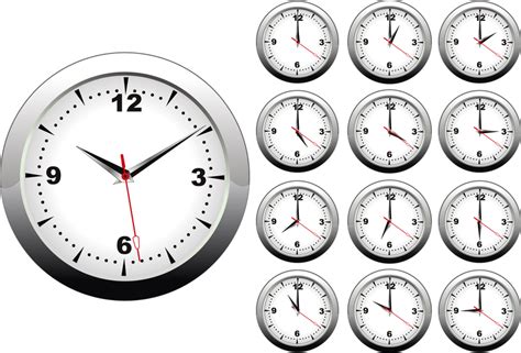 Clock On Different Times Set Vector Download