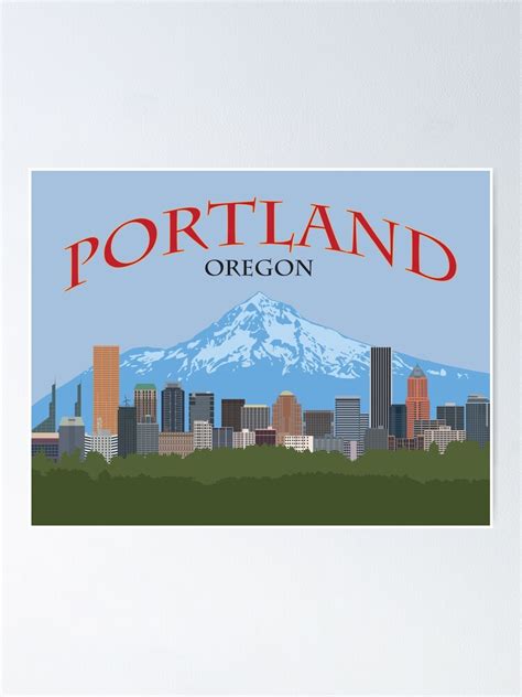 Portland Oregon City Downtown Skyline With Mount Hood Color Poster