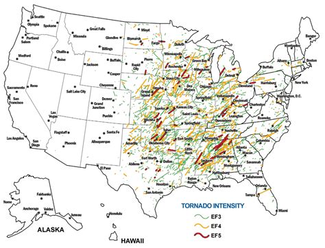 Recorded Ef3 Ef4 And Ef5 Tornadoes In The Us 1950 2013 Map