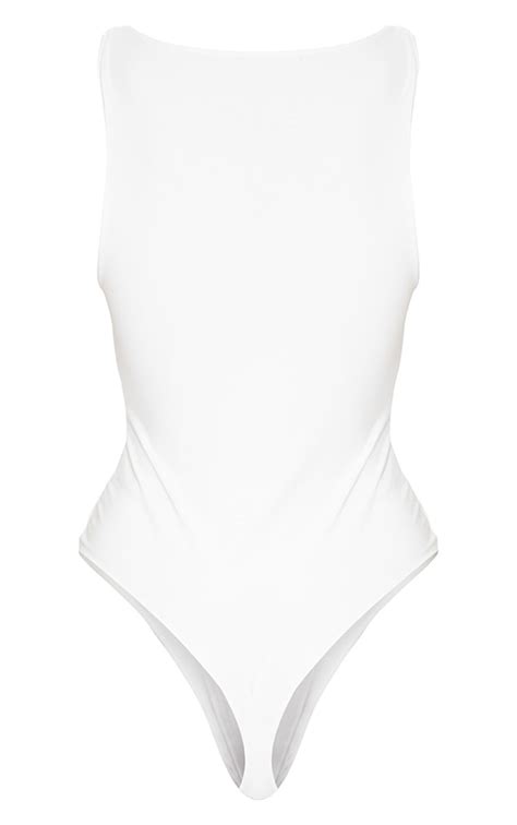 white second skin low cut thong bodysuit prettylittlething
