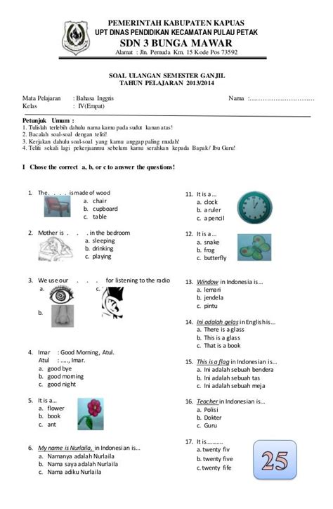 Soal bahasa inggris kelas 4 | Studen, Learn english, Lettering