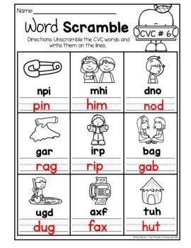 Use the word bank to help. CVC: Word Scramble (NO PREP) by Tina Martin - The Primary ...