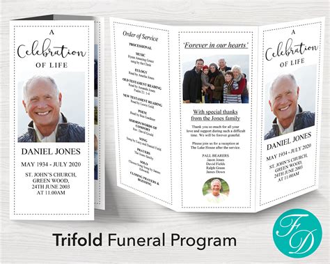 Trifold Funeral Program Template for Man Order of Service - Etsy UK