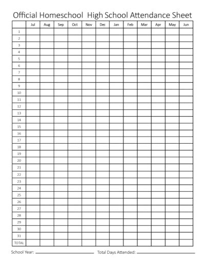 Homeschool 180 Day Printable Chart
