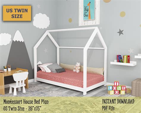 Diy toddler bed step by step instructions. Kids House Bed Frame Plan, US Twin Size Montessori Bed, Easy and Affordable DIY Wooden Floor Bed ...