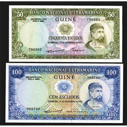 Em 1989 foi inaugurada a nova sede do banco nacional ultramarino, na av. Banco Nacional Ultramarino. 1971, 50, 100 Escudos. 2 notes