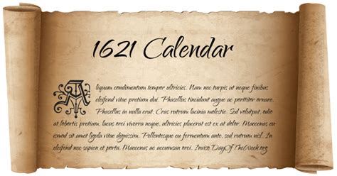 1621 Calendar What Day Of The Week