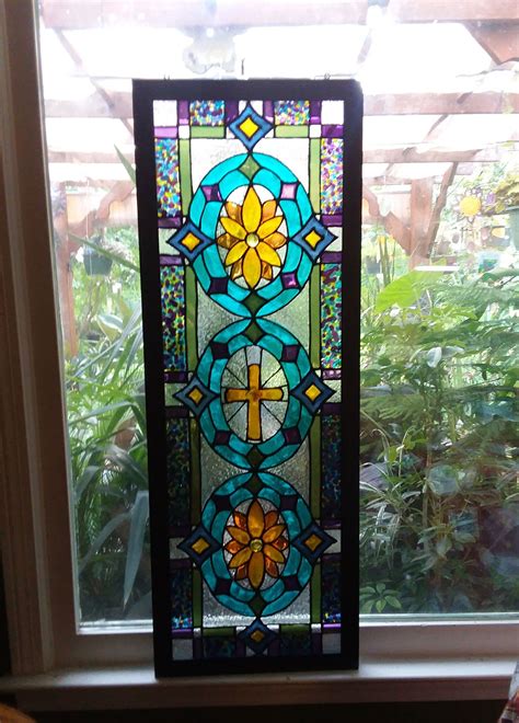 Large Handpainted Glass Etsy Window Art Glass Art Faux Stained Glass