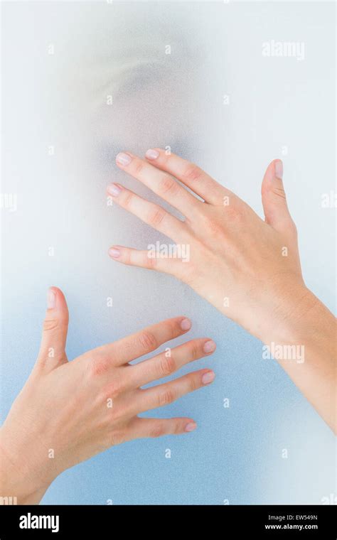 Sad Blonde Woman Behind Frosted Glass Stock Photo Alamy
