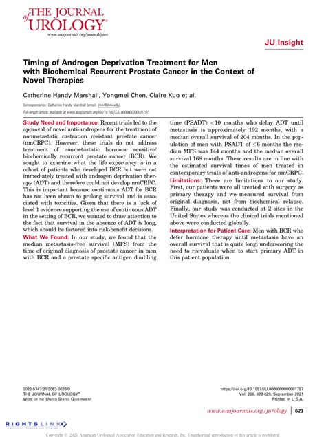PDF Timing Of Androgen Deprivation Treatment For Men With Biochemical Recurrent Prostate