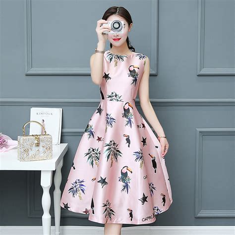 2018 New Cute Pink Women Dress Floral Print Sleeveless