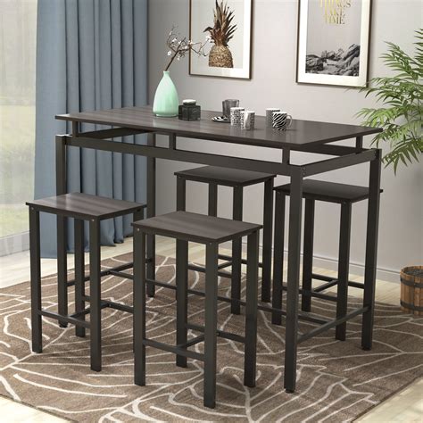 Enyopro 5 Piece Bar Table Set Kitchen Counter Height Table With 4