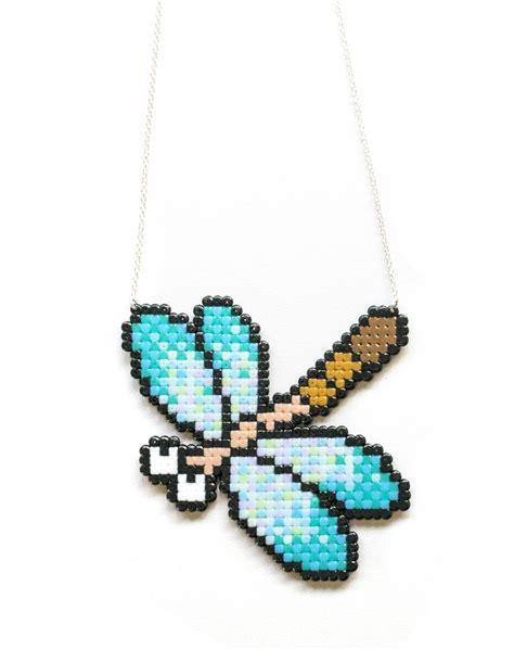 Cute Dragonfly Necklace Pixel Jewelry Chibi Dragonfly Necklace Perler