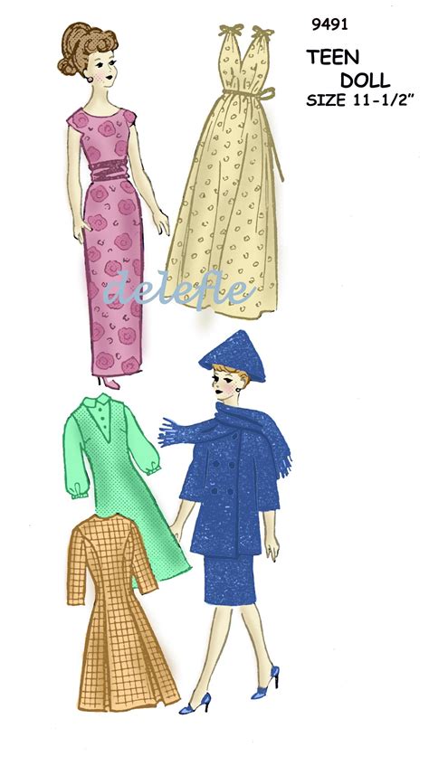 9491 Vintage Doll Wardrobe Clothes Pattern Fits Barbie Teen Fashion Ebay