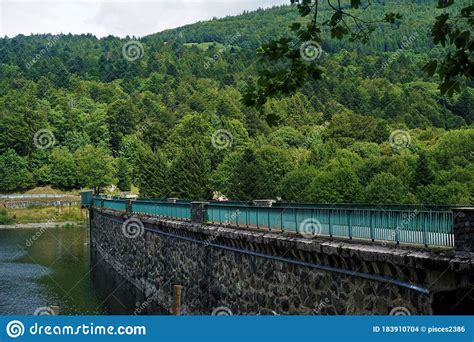 Bridge Over The Masonry Dam At The Lac De La Lauch In The Vosges Stock