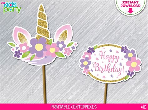 instant download unicorn centerpieces girl birthday print etsy