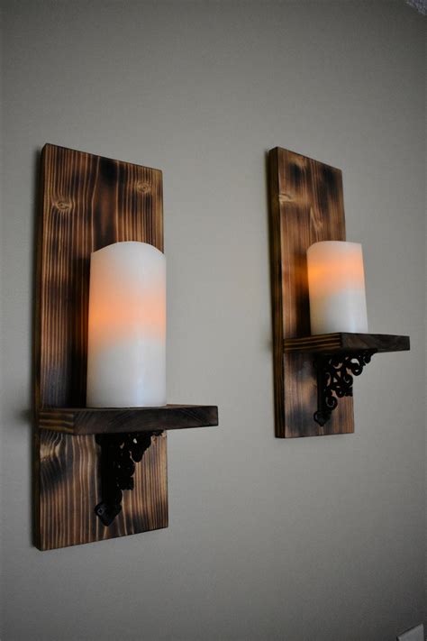 Rustic Candle Sconce Wall Sconce Pair Small Wooden Shelves Etsy