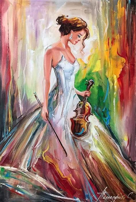 Lady With Violin Oil Painting Original Women 36x48 Canvas Wall Art Girl
