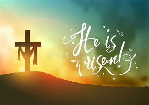 Christian Easter Scene Saviour`s Cross On Dramatic Sunrise Scene With