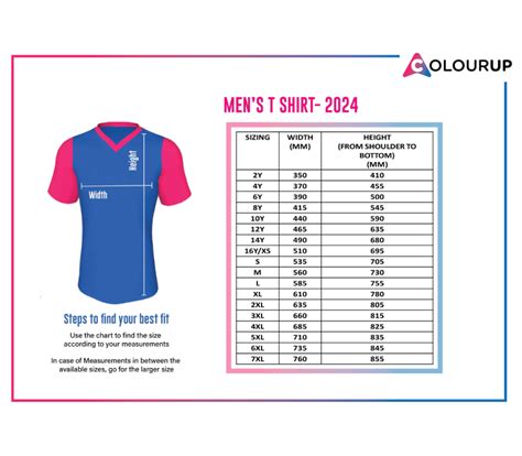 Custom T Shirt Size Chart For Men And Ladies Colourup Uniforms