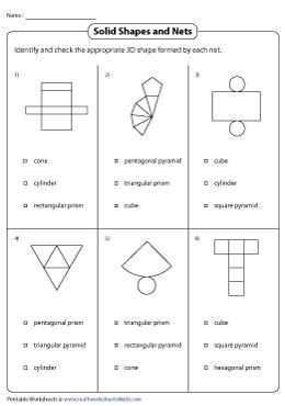 The easiest net to start with is that of cube, because all the faces are same. Nets of 3D Shapes Worksheets