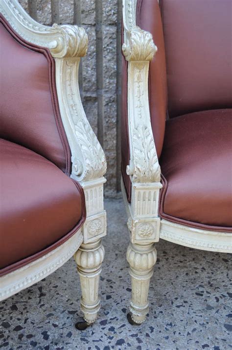 Pair Of French Louis Xvi Style Petite Cream Painted Chairs Bergere