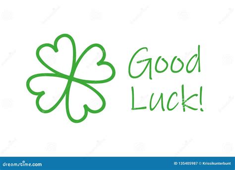 Green Four Leaf Clover And Good Luck Typography Stock Vector