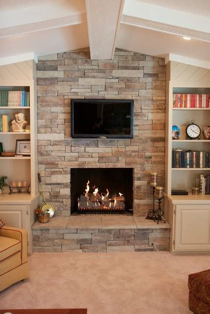 8 linear feet per skid: Dry Stack Stone Veneer Fireplace - Traditional - Living ...
