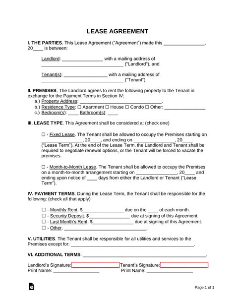 Free Simple Page Lease Agreement Template Sample Pdf Word Eforms