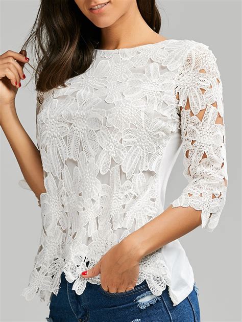 Crochet Lace Insert Top In White Fashion Beautiful