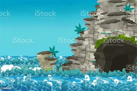 Cartoon Scene With Sea Entrance To The Cave Stock Illustration
