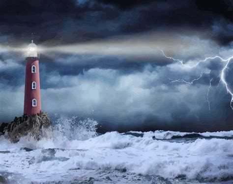 Lighthouse In The Storm Sea Seascape Paint By Number
