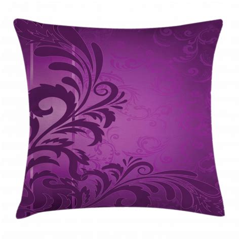 Purple Throw Pillow Cushion Cover Spiralling Floral Branch On The