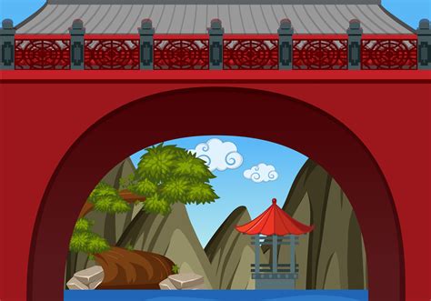 Chinese Theme Background With Wall And Pavillion 613712